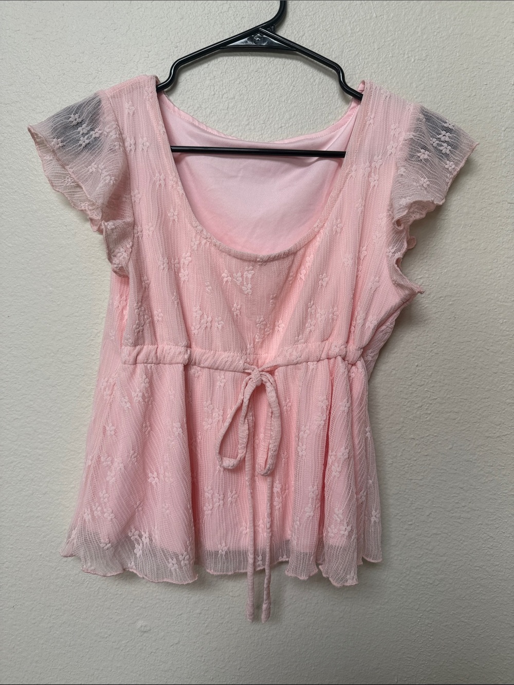Soft Pink Lace Tie-Waist Women's Top